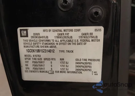 2005 Chevrolet Silverado 1500 Z71 z USA, uszkodzony, nr VIN 1GCEK19B15Z314012